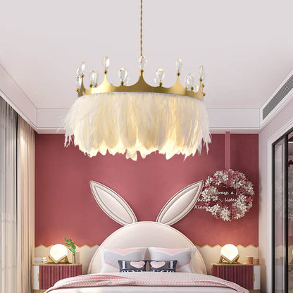 Modern Crown Shape 1-Light Feather Pendant Light