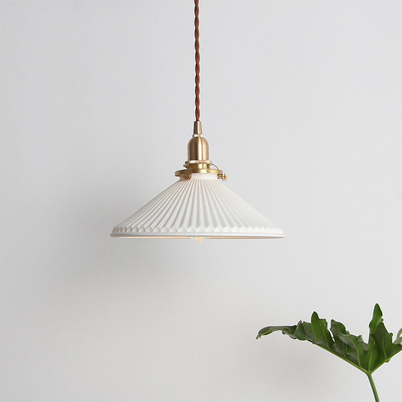 Textured Ceramics Shell 1-Light Adjustable Length Dome Pendant Light