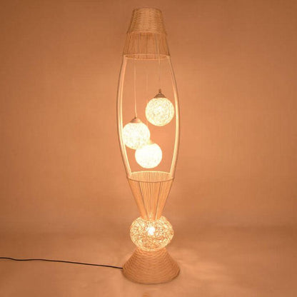 Modern Rattan Fish Shaped  4-Light with Inner Ball Shade Standing Floor Lamps