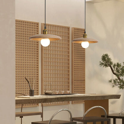 Minimalist Wooden 1-Light Saucer Shaped Pendant Light