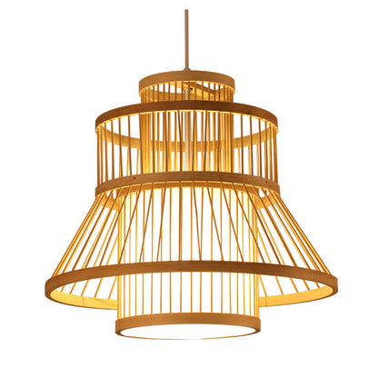 Vintage Bamboo Weaving  Wooden Flared 1-Light Pendant Light