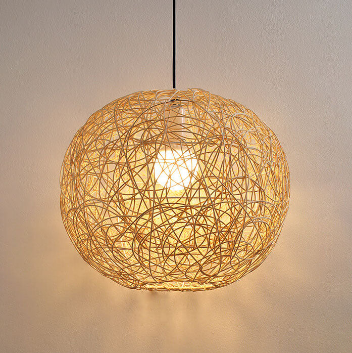 Rattan Weaving Beige Globe Shade 1-Light Pendant Light