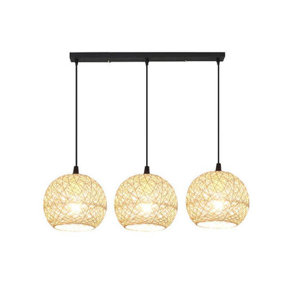 Rattan Weaving Beige Globe 1/3 Light Pendant Light