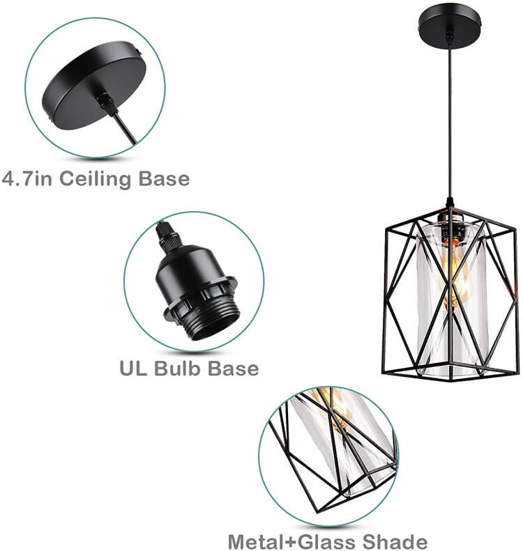 Industrial Square Wrought Iron 1-Light Pendant Light