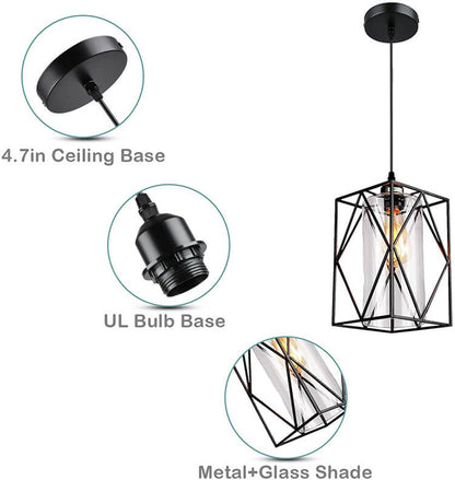 Industrial Square Wrought Iron 1-Light Pendant Light
