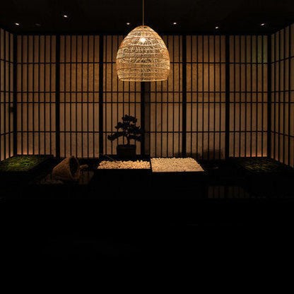 Rattan Weaving 1-Light Dome Pendant Light