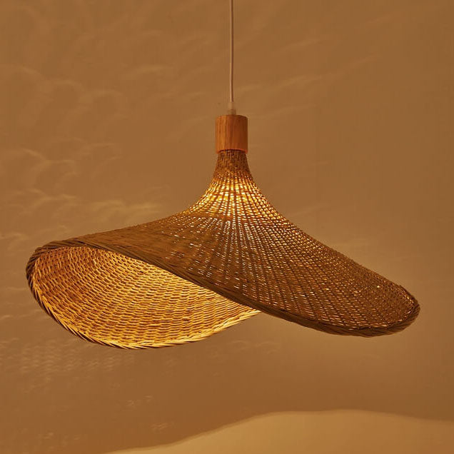 Woven Bamboo 1-Light Straw Hat Pendant Light