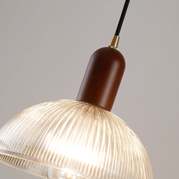 Vintage Ribbed Glass 1-Light Bowl Pendant  Light