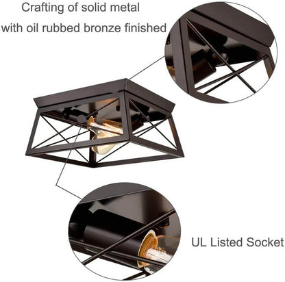 Industrial Wrought Iron 2-Light Rotatable Flush Mount Lighting