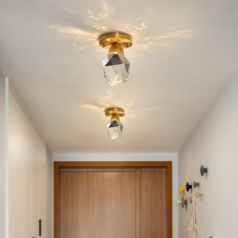 Crystal 1-Light Diamond Shade  Semi-Flush Mount Lighting