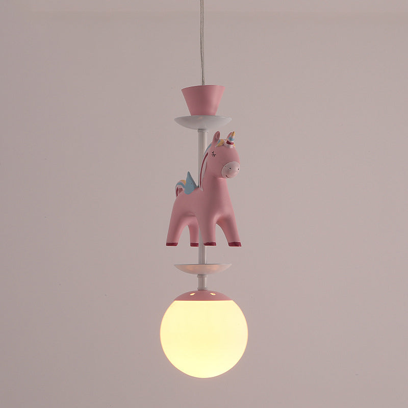 Modern Art Deco Kids Iron Resin Glass Round Base Ball Horse 1/3/5 Light Flush Mount Ceiling Light For Bedroom