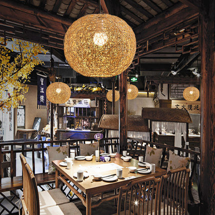 Rattan Weaving Beige Globe Shade 1-Light Pendant Light
