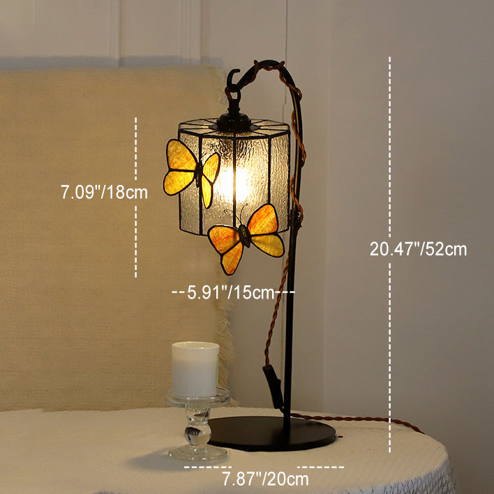 Traditional Vintage Butterfly Prismatic Metal Glass 1-Light Table Lamp For Bedroom