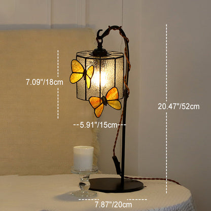 Traditional Vintage Butterfly Prismatic Metal Glass 1-Light Table Lamp For Bedroom