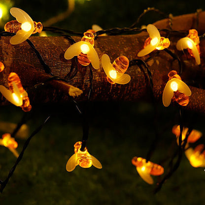 Wasserdichte LED-Lichterkette mit Solar-Bienen für den Außenbereich – ideal für Festivals und Partys 
