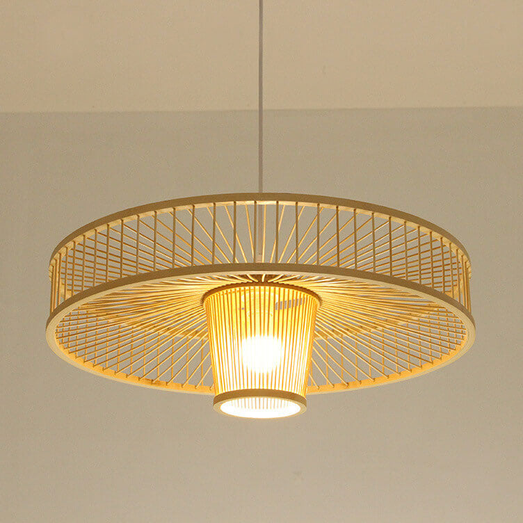 Modern Bamboo Weaving 1-Light Drum Saucer Pendant Light
