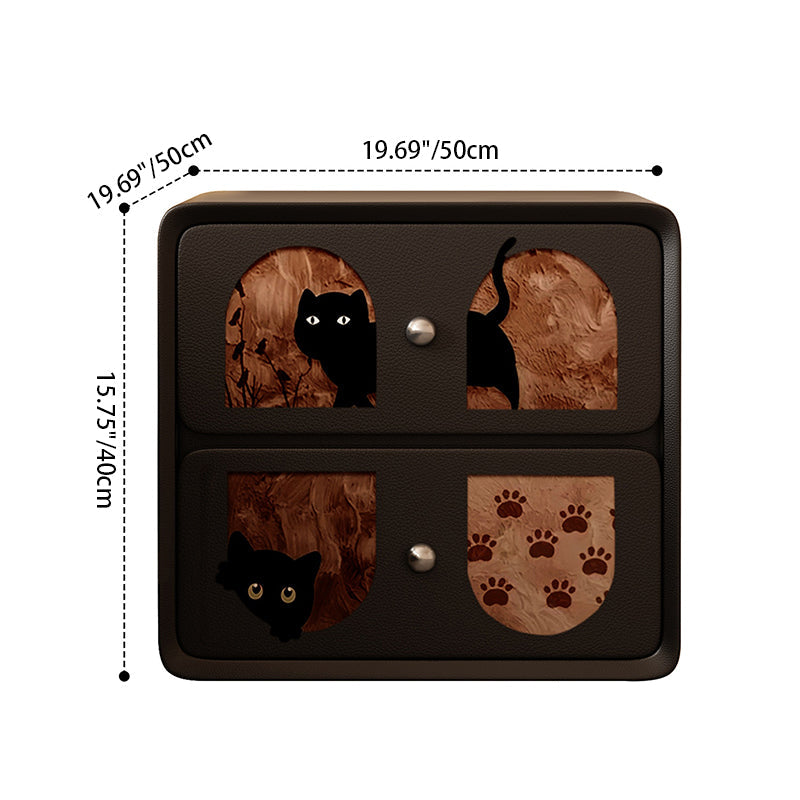 Contemporary Creative Rectangular Composite Panel Cat's Paw Leather Solid Wood Nightstand 2-Drawer For Bedroom