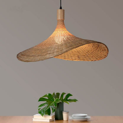 Woven Bamboo 1-Light Straw Hat Pendant Light