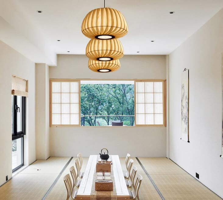 Modern Wood Pumpkin Shade 1-Light Beige Pendant Light