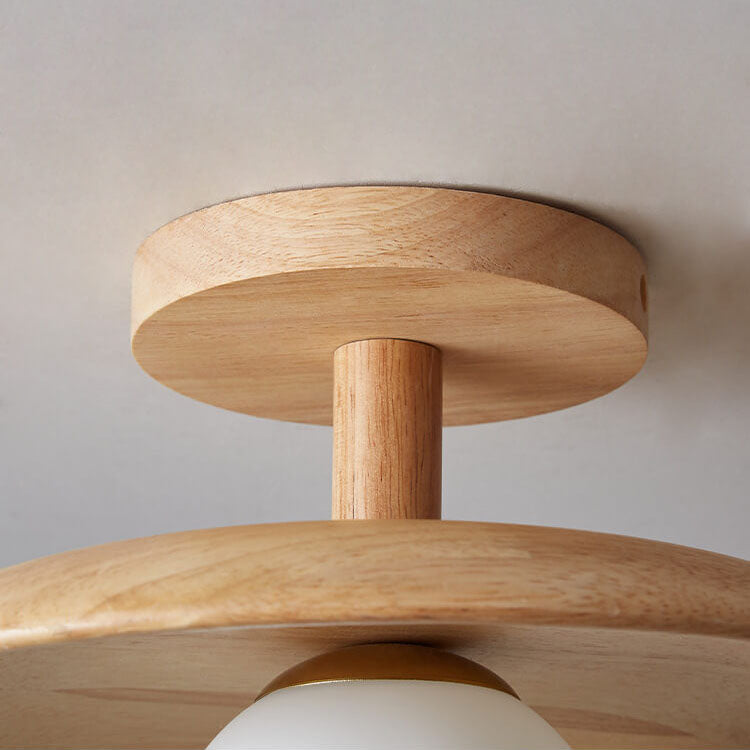 Nordic Creative Wooden Dome 1-Light Semi-Flush Mount Ceiling Light