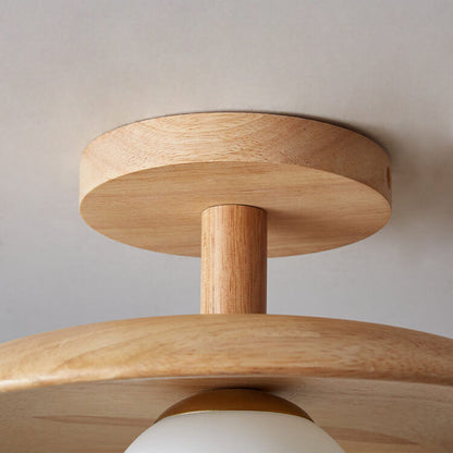 Nordic Creative Wooden Dome 1-Light Semi-Flush Mount Ceiling Light