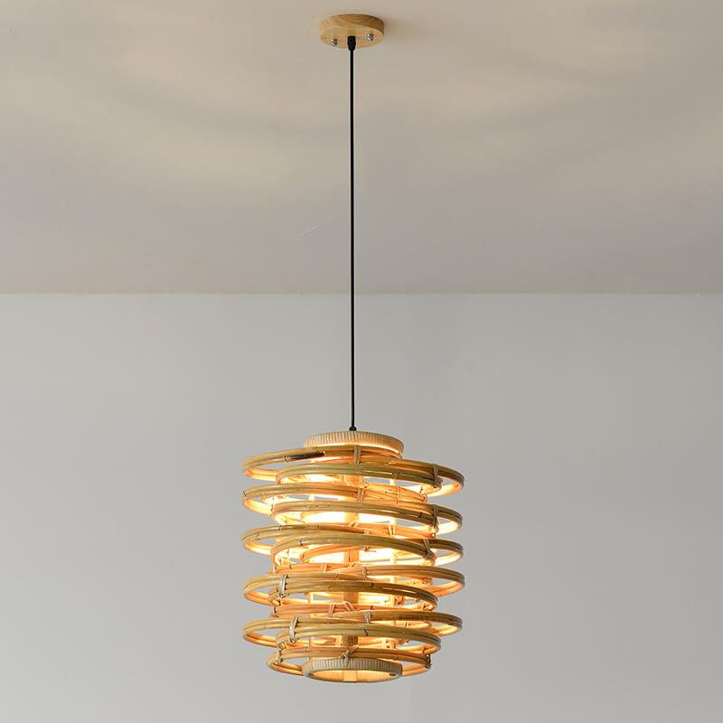 Modern Spiral Bamboo Weaving 1-Light Cylinder Pendant Light