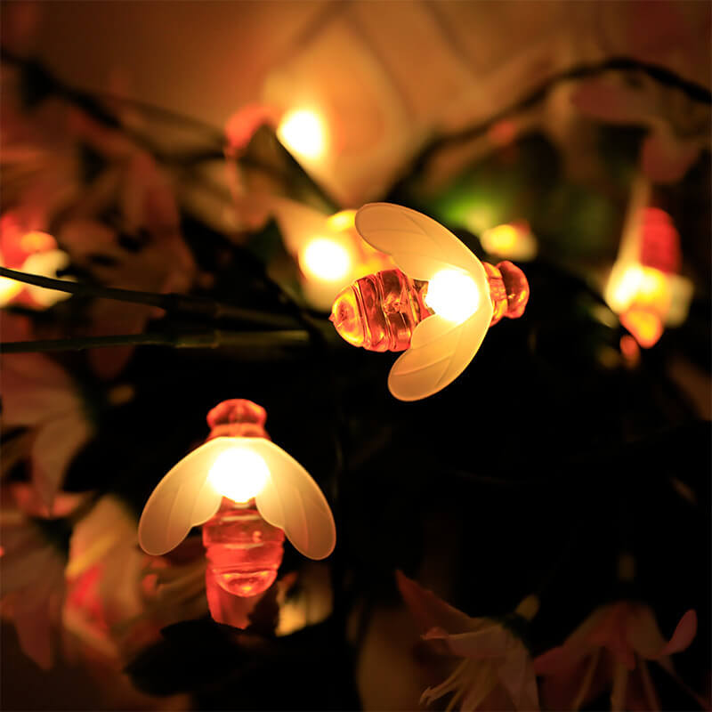 Wasserdichte LED-Lichterkette mit Solar-Bienen für den Außenbereich – ideal für Festivals und Partys 