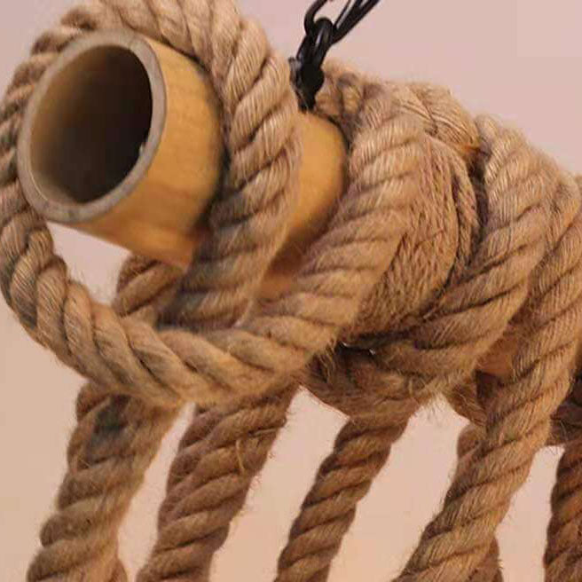 Industrial Vintage Twine Wooden Stick 3/6 Light Chandelier