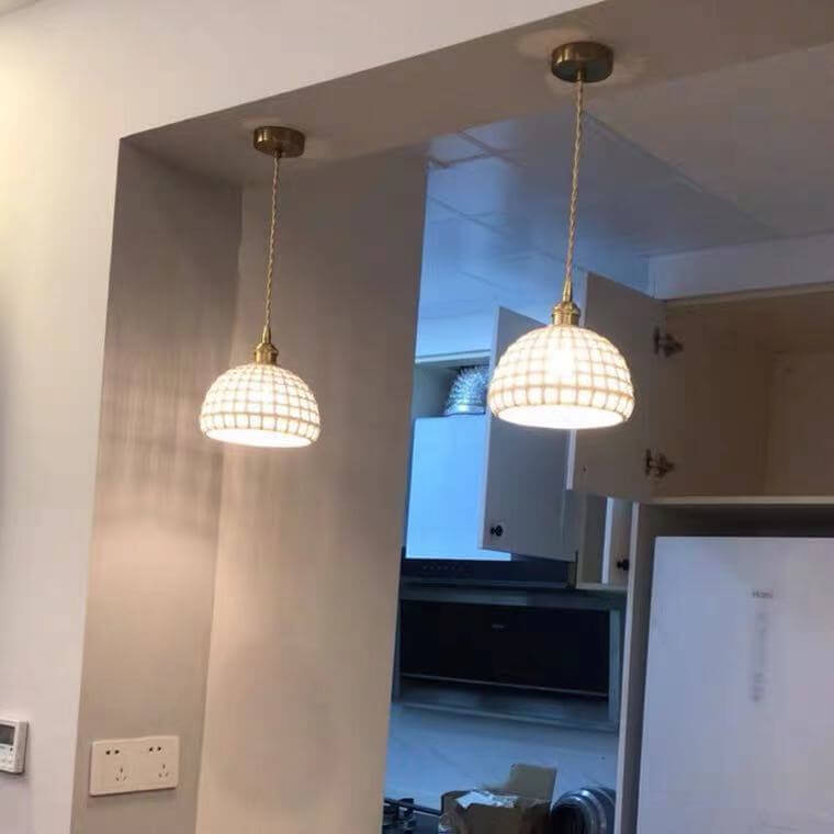 Modern Japanese Porcelain Openwork 1-Light Dome Pendant Light