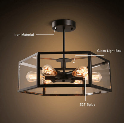 Vintage 6-Light Hexagon Semi-Flush Mount Lighting