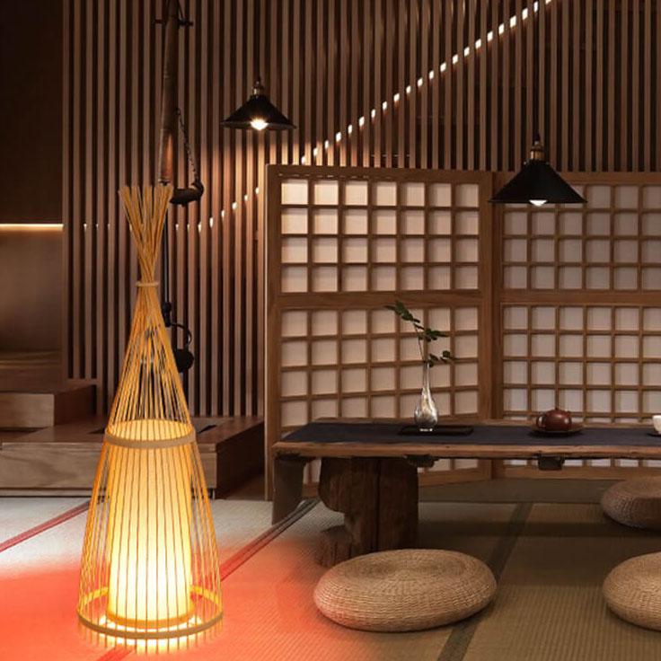 Bamboo Weaving 1-Light Hut Shaped Standing Floor Lamps