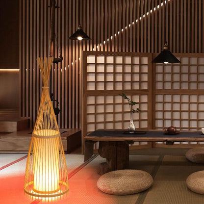 Bamboo Weaving 1-Light Hut Shaped Standing Floor Lamps