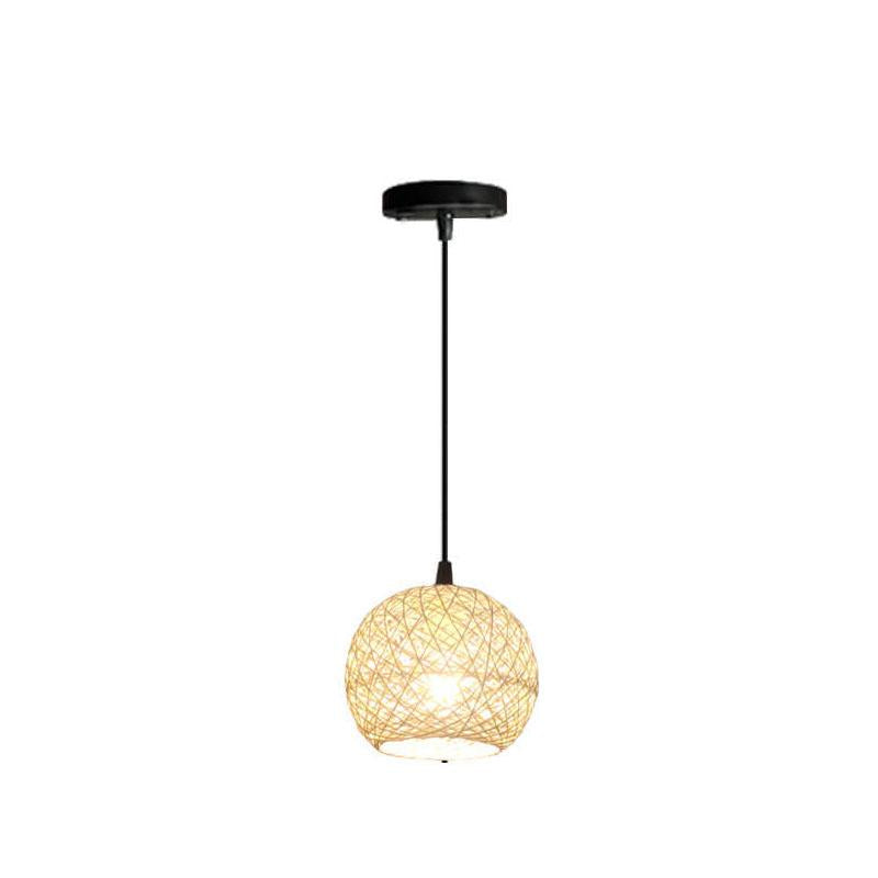 Rattan Weaving Beige Globe 1/3 Light Pendant Light