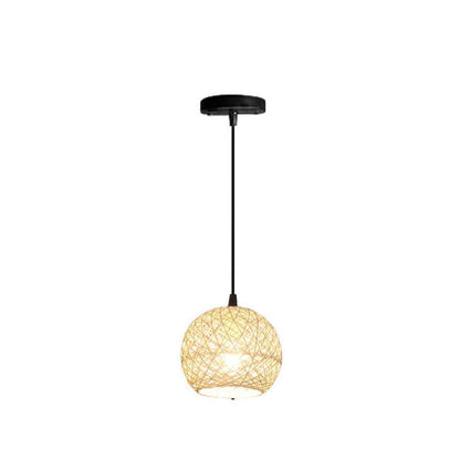 Rattan Weaving Beige Globe 1/3 Light Pendant Light
