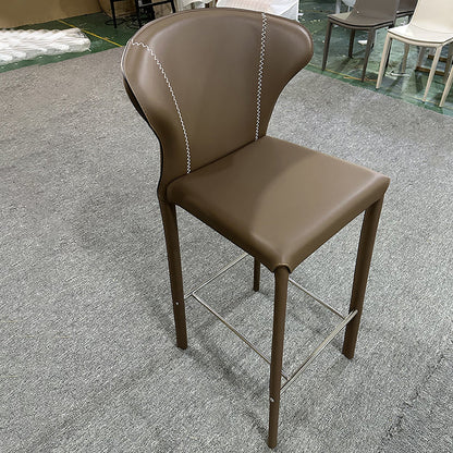 Modern Minimalist Square Carbon Steel Saddle Leather Bar Stool Backrest Armless For Dining Room