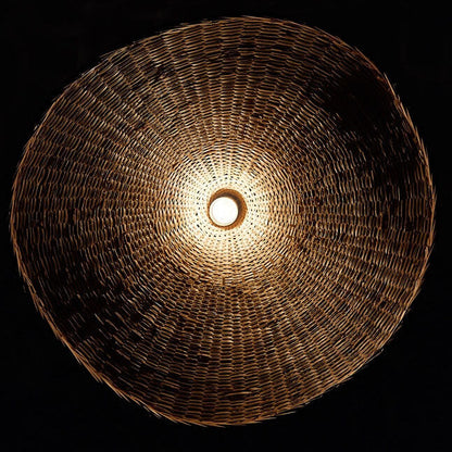 Woven Bamboo 1-Light Straw Hat Pendant Light