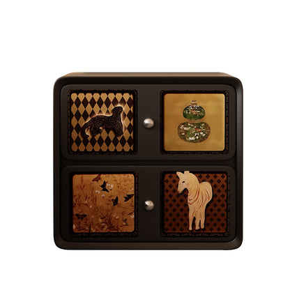 Contemporary Creative Rectangular Composite Panel Cat's Paw Leather Solid Wood Nightstand 2-Drawer For Bedroom