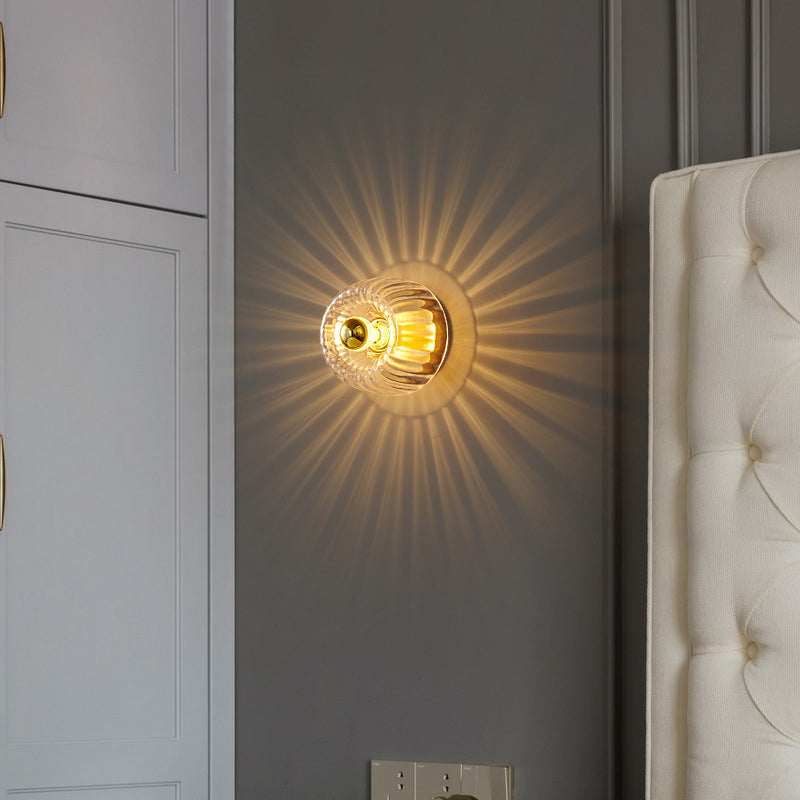 Modern Luxury Glass Sun Shape Full Copper Dual Purpose 1-Light Flush Mount Light