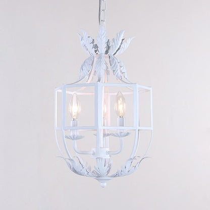 Vintage Wrought  Iron Lantern Cage 3-Light Chandelier