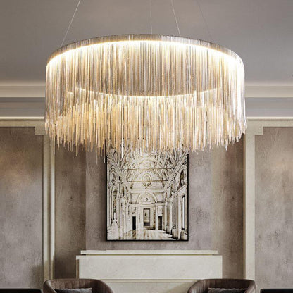 Modern Circular Metal Tassel 1-Light LED Chandeliers