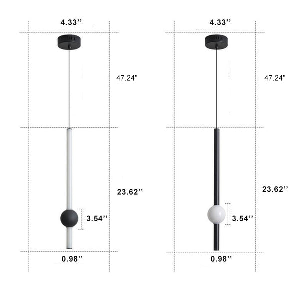 Modern Minimalist Long Cylinder with Metal Ball  LED Pendant Light