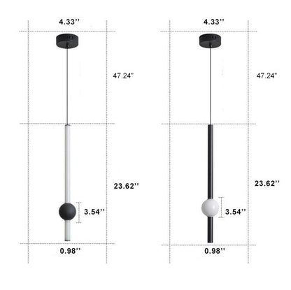 Modern Minimalist Long Cylinder with Metal Ball  LED Pendant Light
