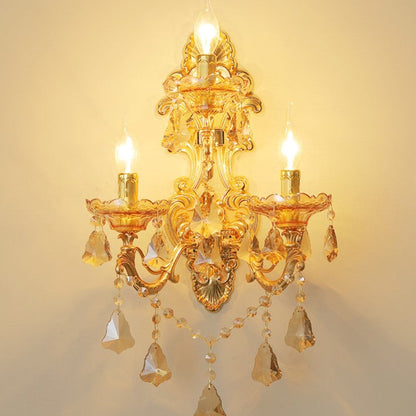 European Candlestick Shape Crystal 3-Light Wall Sconce Lamp