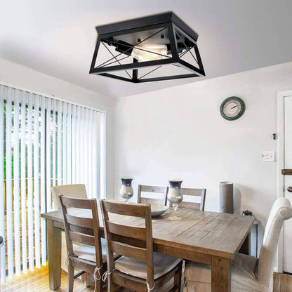 Industrial Wrought Iron 2-Light Rotatable Flush Mount Lighting