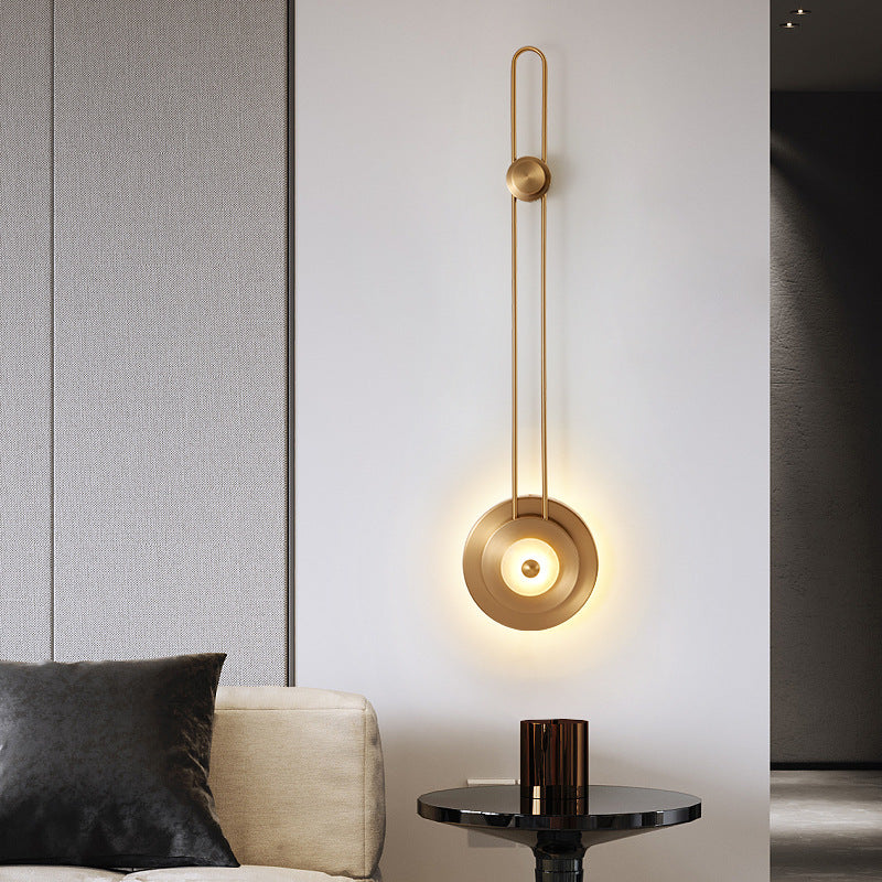 Contemporary Luxury Jade Stone Iron Gold Finish Round Frame LED Wall Sconce Lamp For Living Room