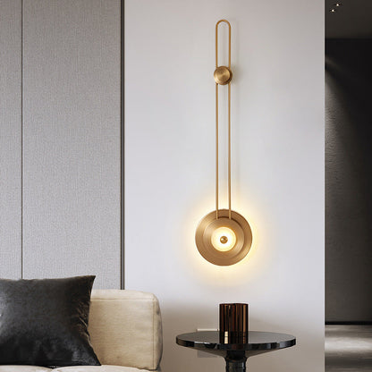 Contemporary Luxury Jade Stone Iron Gold Finish Round Frame LED Wall Sconce Lamp For Living Room