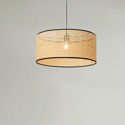 Modern Beige Bamboo Weaving 1-Light Drum-Shaped Pendant Light