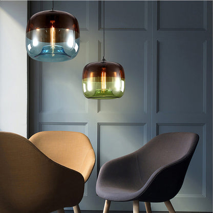 Retro Colorful Glass 1-Light Drum Pendant Light