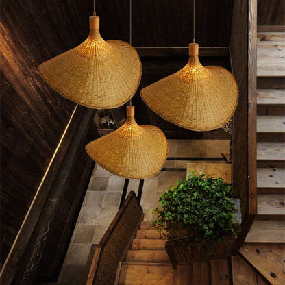 Woven Bamboo 1-Light Straw Hat Pendant Light