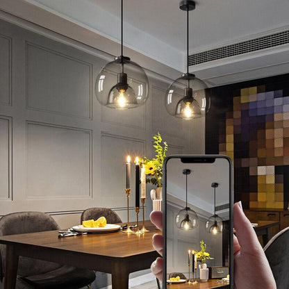 Minimalist Smoke Gray 1-Light Hand-Blown Glass Dome Pendant Light